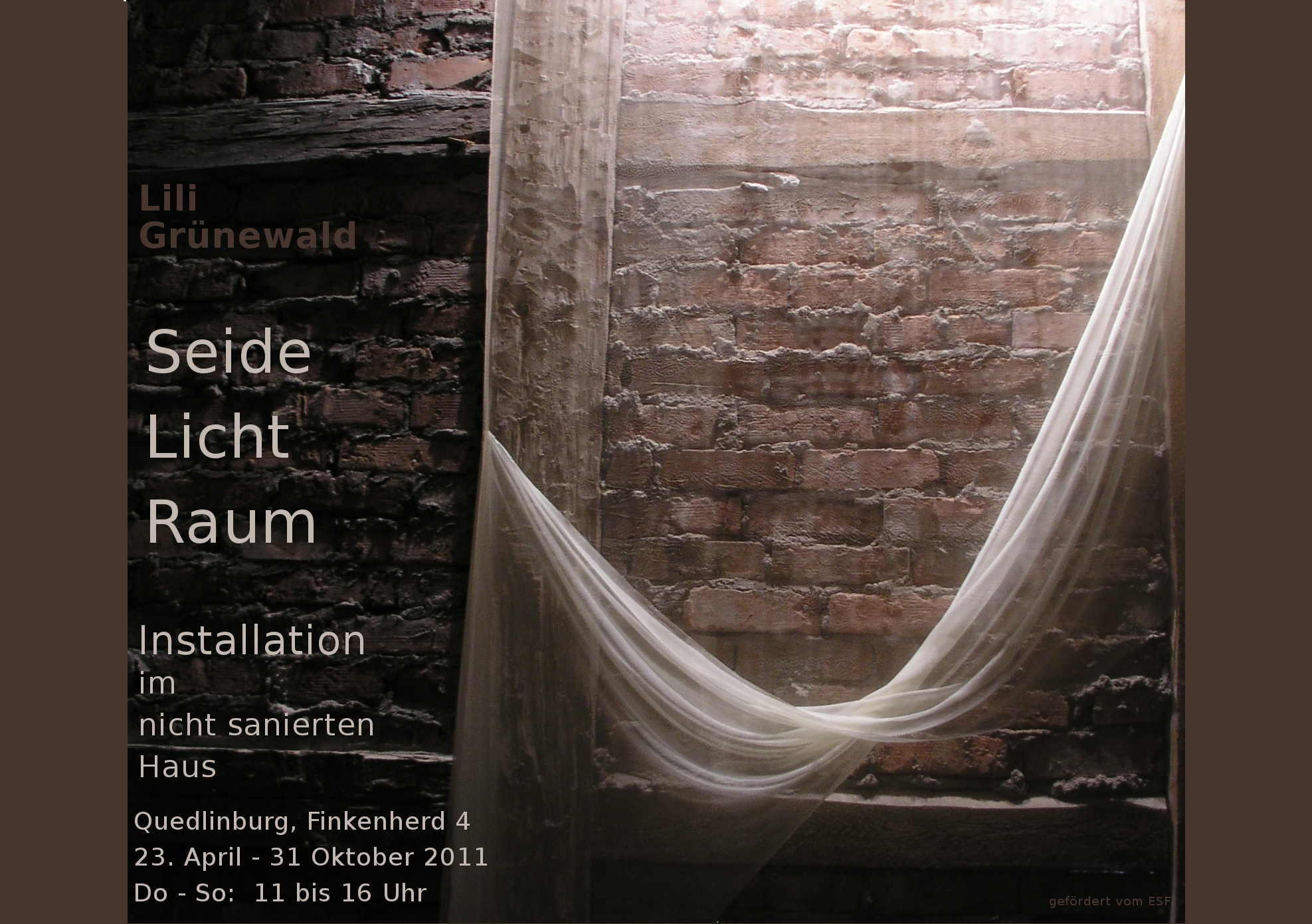 Plakat der Ausstellung Seide Licht Raum Installation im nicht Sanierten Haus