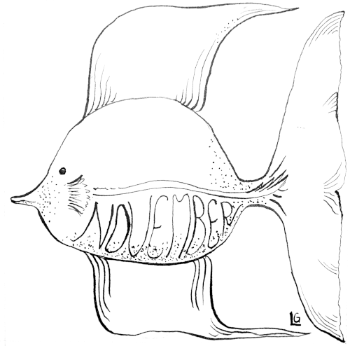 Das ist einfach nur ein Fisch, der mit eleganten Linien das ganze Bild einnimmt.